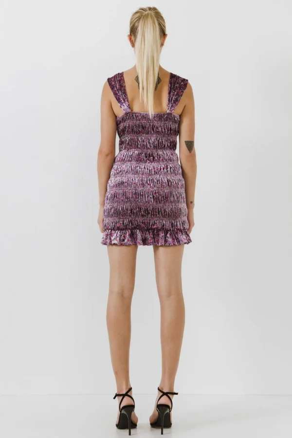 FREE THE ROSES Bodycon Dresses | Floral Dresses*Floral Smocked Velvet Mini Dress PURPLE