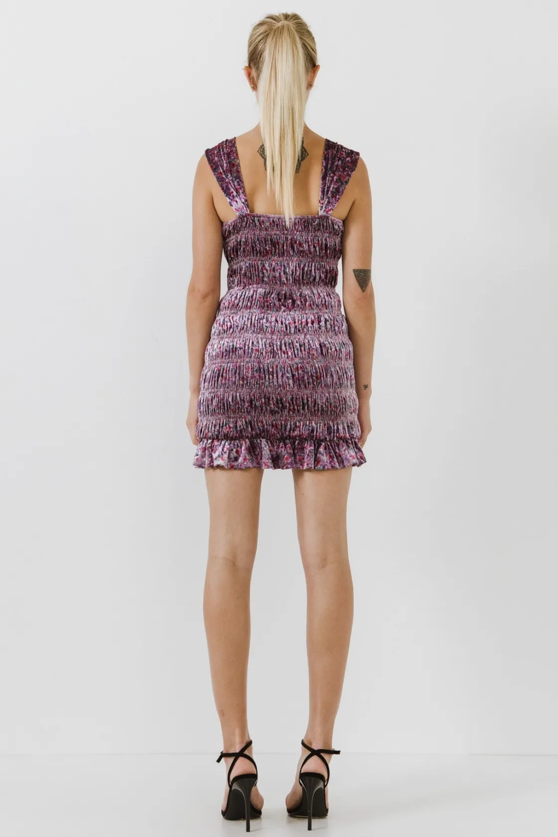 floral_smocked_velvet_min_2.webp FREE THE ROSES Bodycon Dresses | Floral Dresses*Floral Smocked Velvet Mini Dress PURPLE