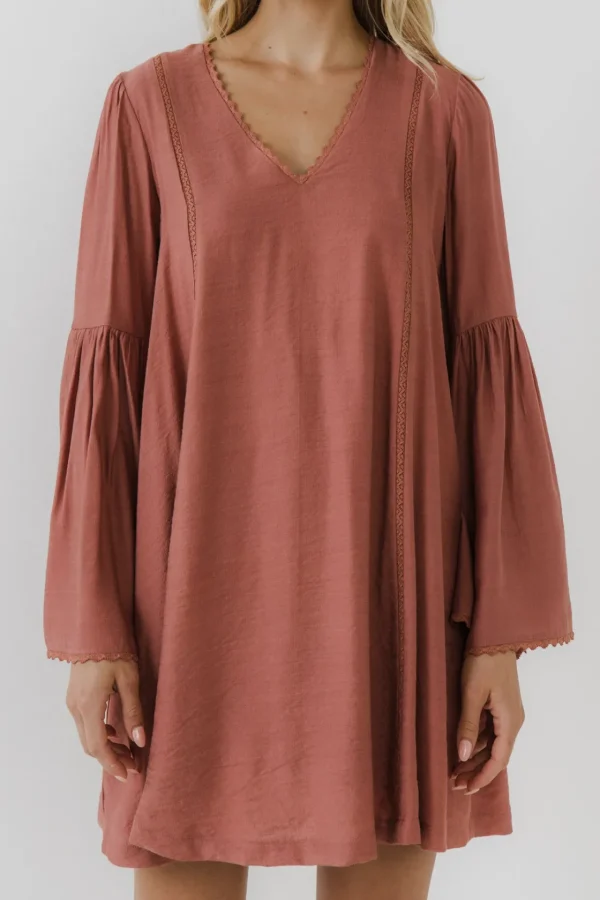 FREE THE ROSES Boho Dresses | Lace Dresses*Free The Rose - Deep V Laced Mini Dress MAUVE