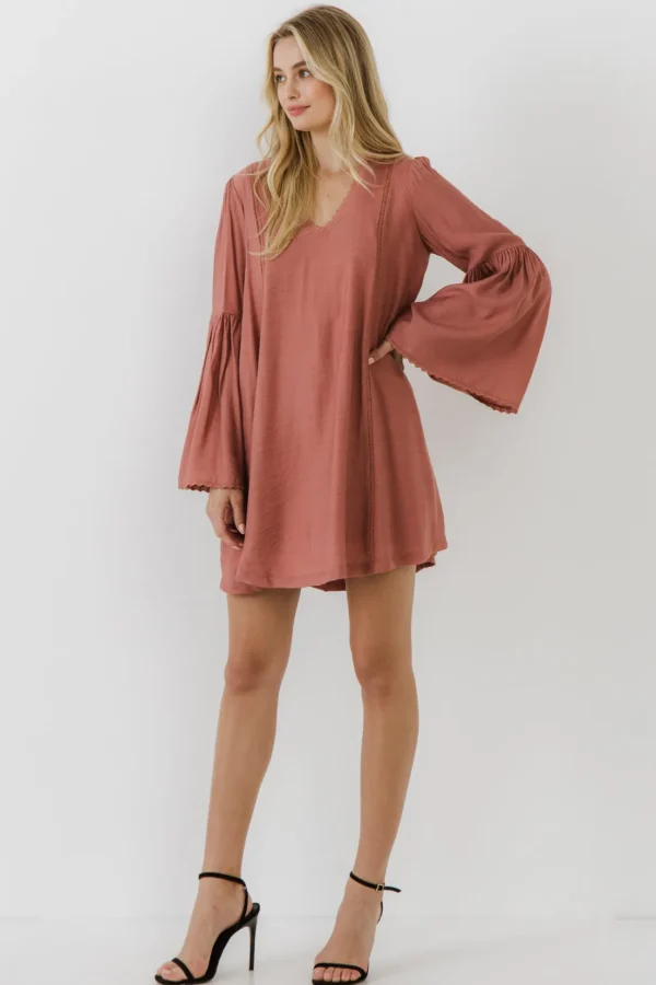 FREE THE ROSES Boho Dresses | Lace Dresses*Free The Rose - Deep V Laced Mini Dress MAUVE