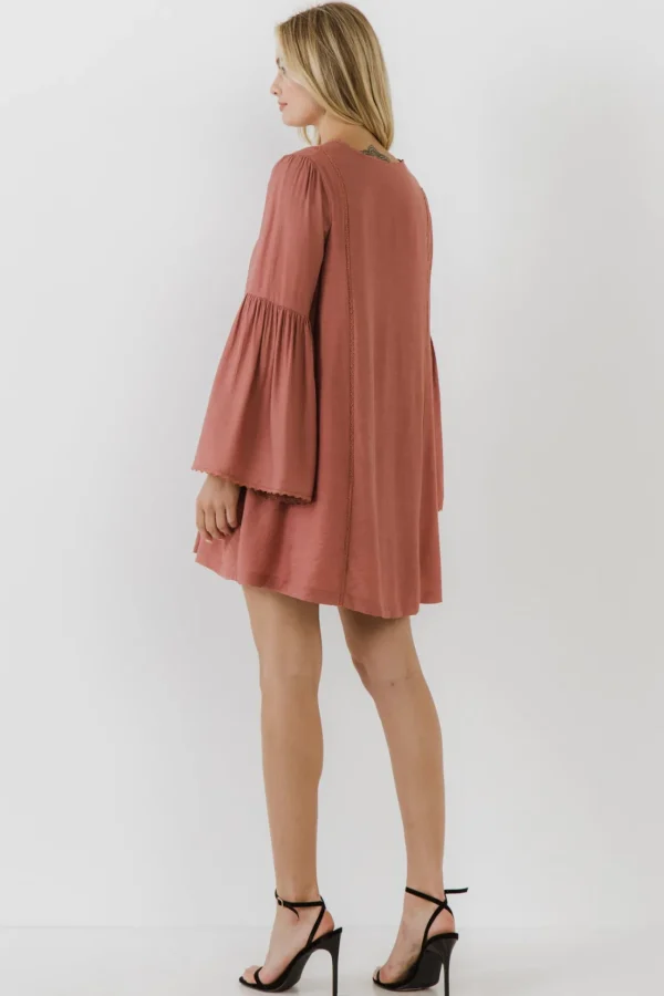 FREE THE ROSES Boho Dresses | Lace Dresses*Free The Rose - Deep V Laced Mini Dress MAUVE