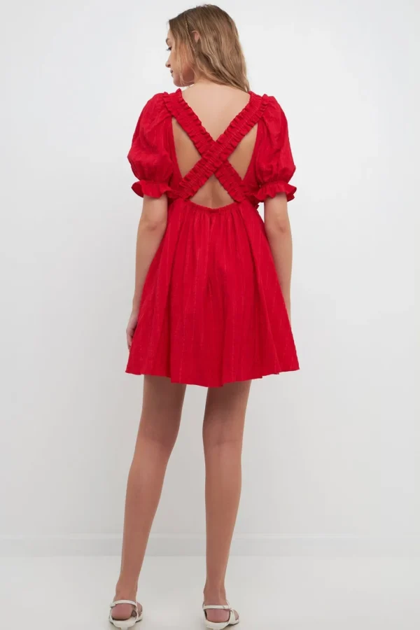 FREE THE ROSES White Dresses | Puff Sleeve*Free The Rose - Double Ruffled Band Mini Puff Sleeve Dress