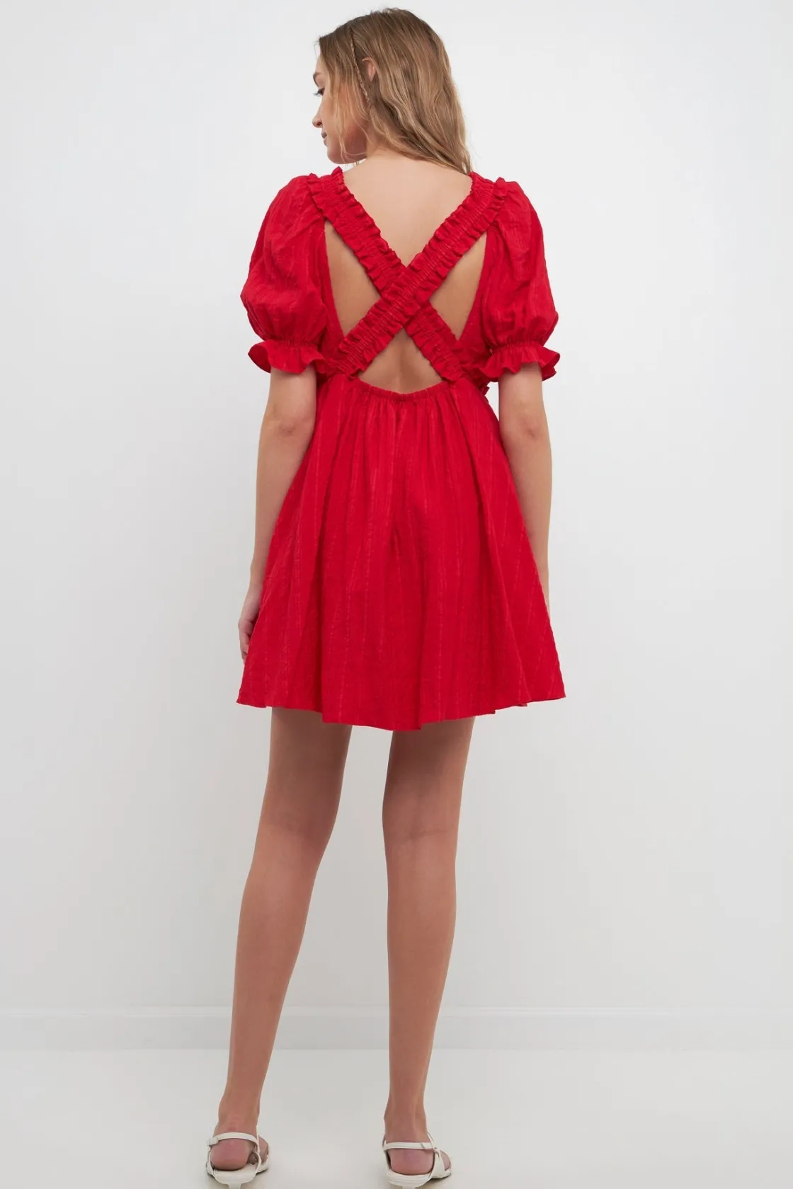 free_the_rose__double_ruf_0.webp FREE THE ROSES White Dresses | Puff Sleeve*Free The Rose - Double Ruffled Band Mini Puff Sleeve Dress