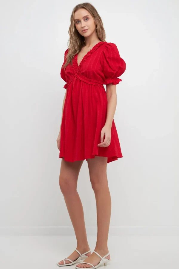 FREE THE ROSES White Dresses | Puff Sleeve*Free The Rose - Double Ruffled Band Mini Puff Sleeve Dress