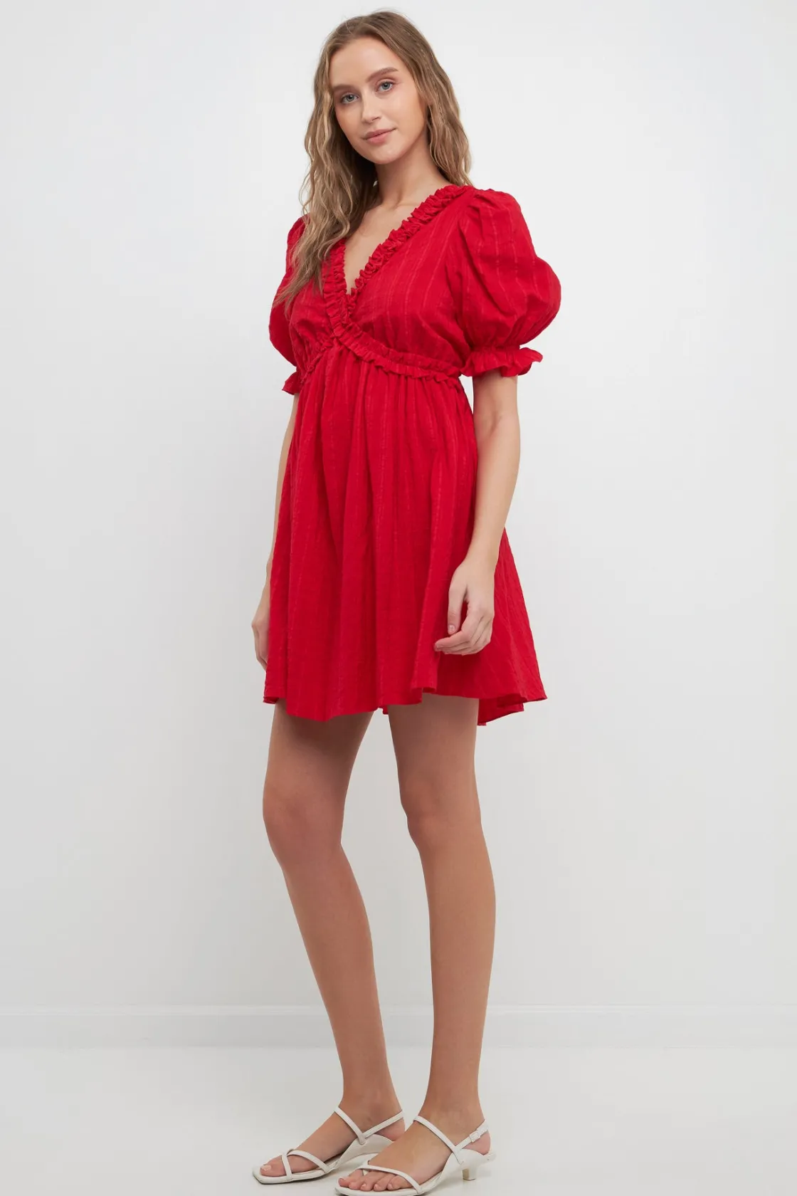free_the_rose__double_ruf_1.webp FREE THE ROSES White Dresses | Puff Sleeve*Free The Rose - Double Ruffled Band Mini Puff Sleeve Dress