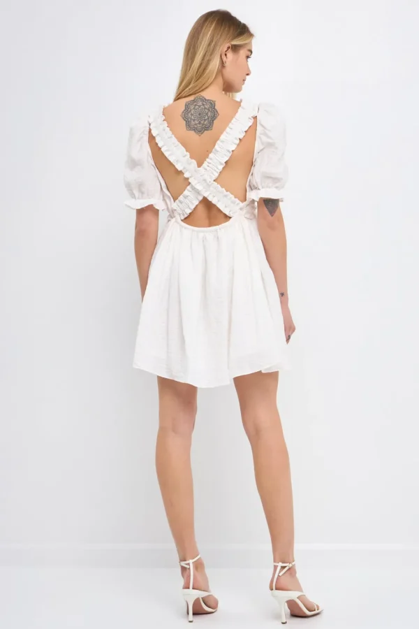 FREE THE ROSES White Dresses | Puff Sleeve*Free The Rose - Double Ruffled Band Mini Puff Sleeve Dress