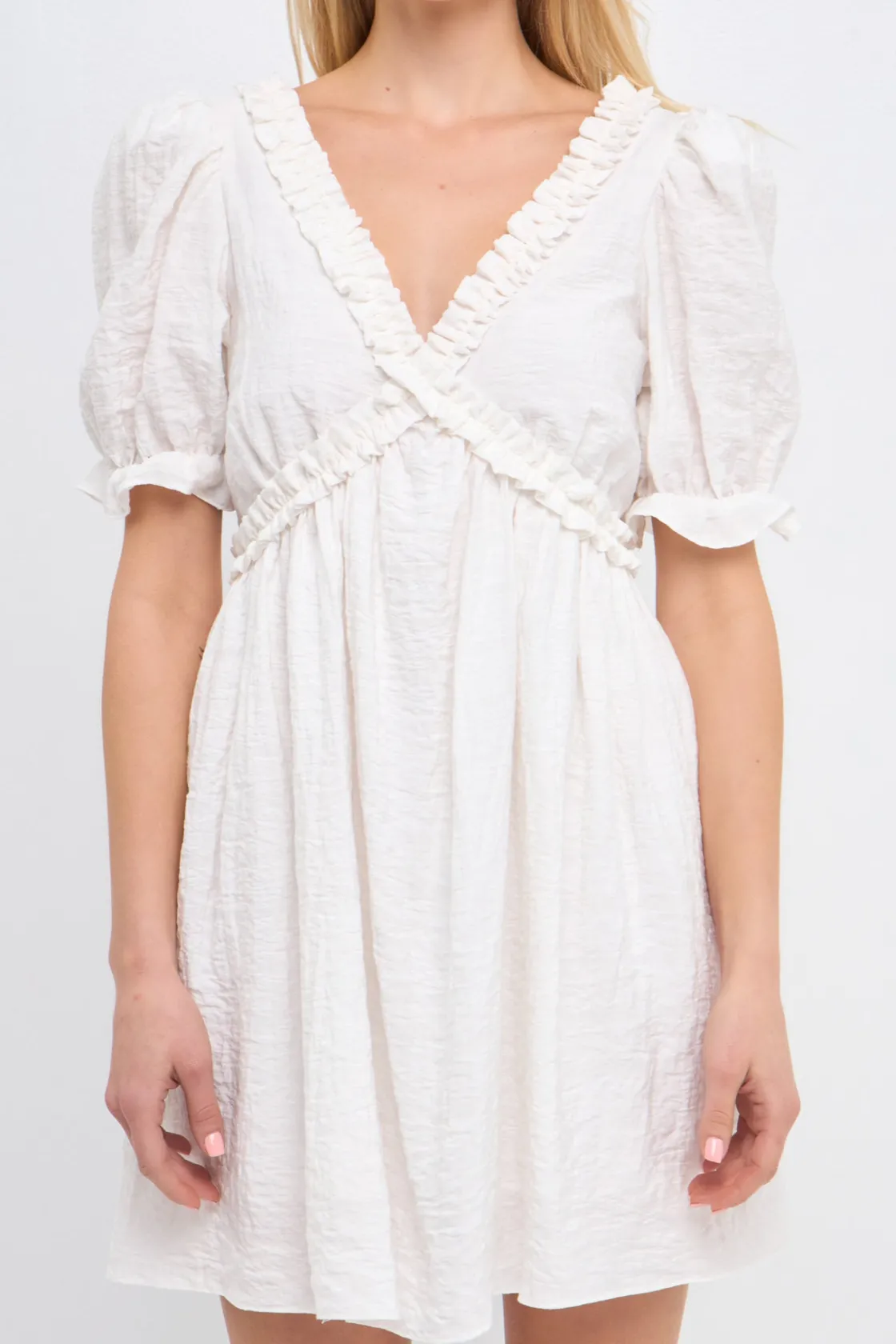 free_the_rose__double_ruf_13.webp FREE THE ROSES White Dresses | Puff Sleeve*Free The Rose - Double Ruffled Band Mini Puff Sleeve Dress