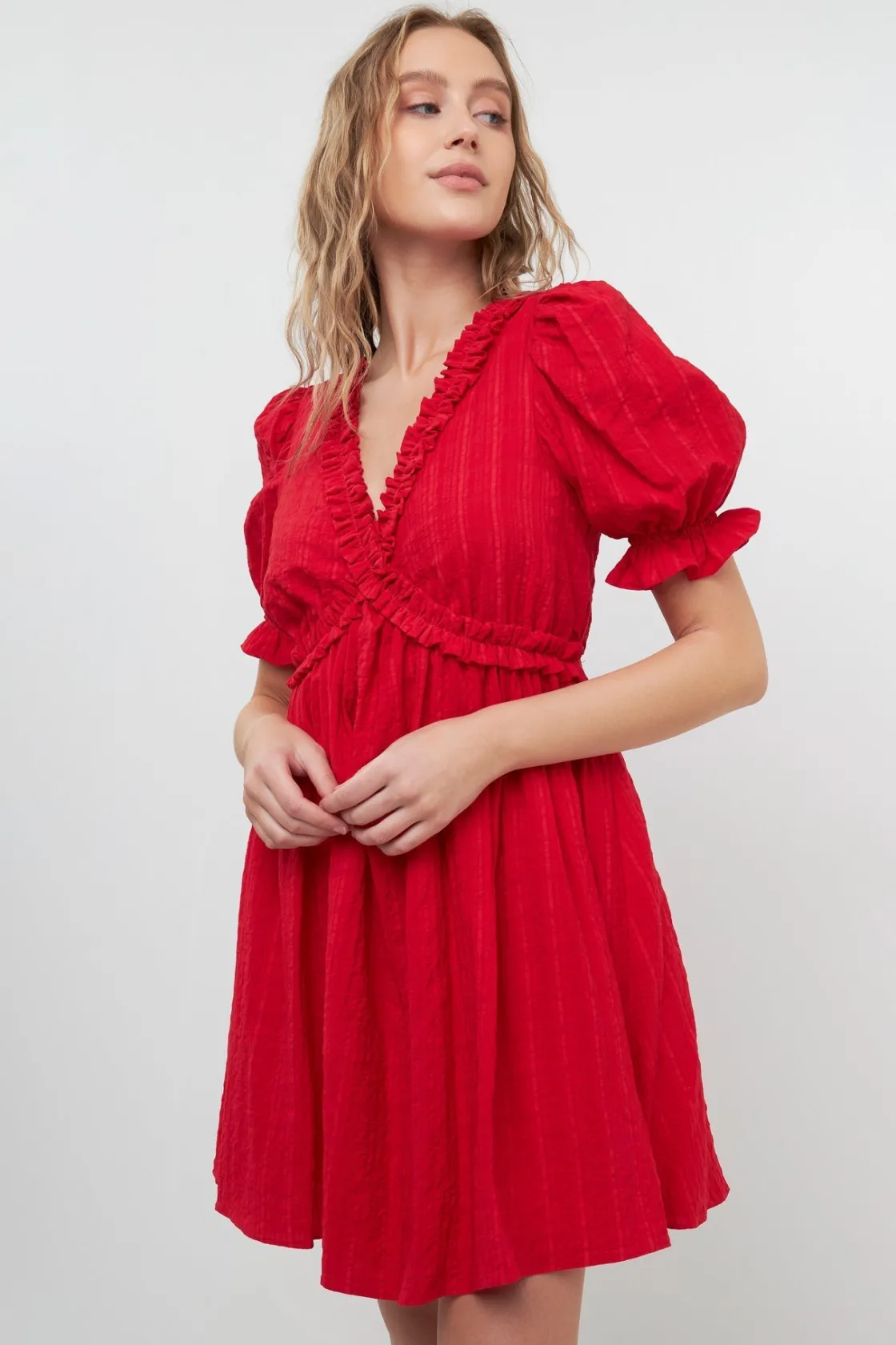 free_the_rose__double_ruf_2.webp FREE THE ROSES White Dresses | Puff Sleeve*Free The Rose - Double Ruffled Band Mini Puff Sleeve Dress