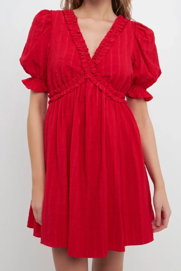FREE THE ROSES White Dresses | Puff Sleeve*Free The Rose - Double Ruffled Band Mini Puff Sleeve Dress