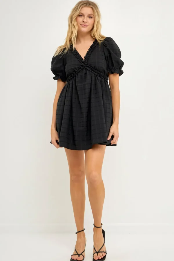 FREE THE ROSES White Dresses | Puff Sleeve*Free The Rose - Double Ruffled Band Mini Puff Sleeve Dress