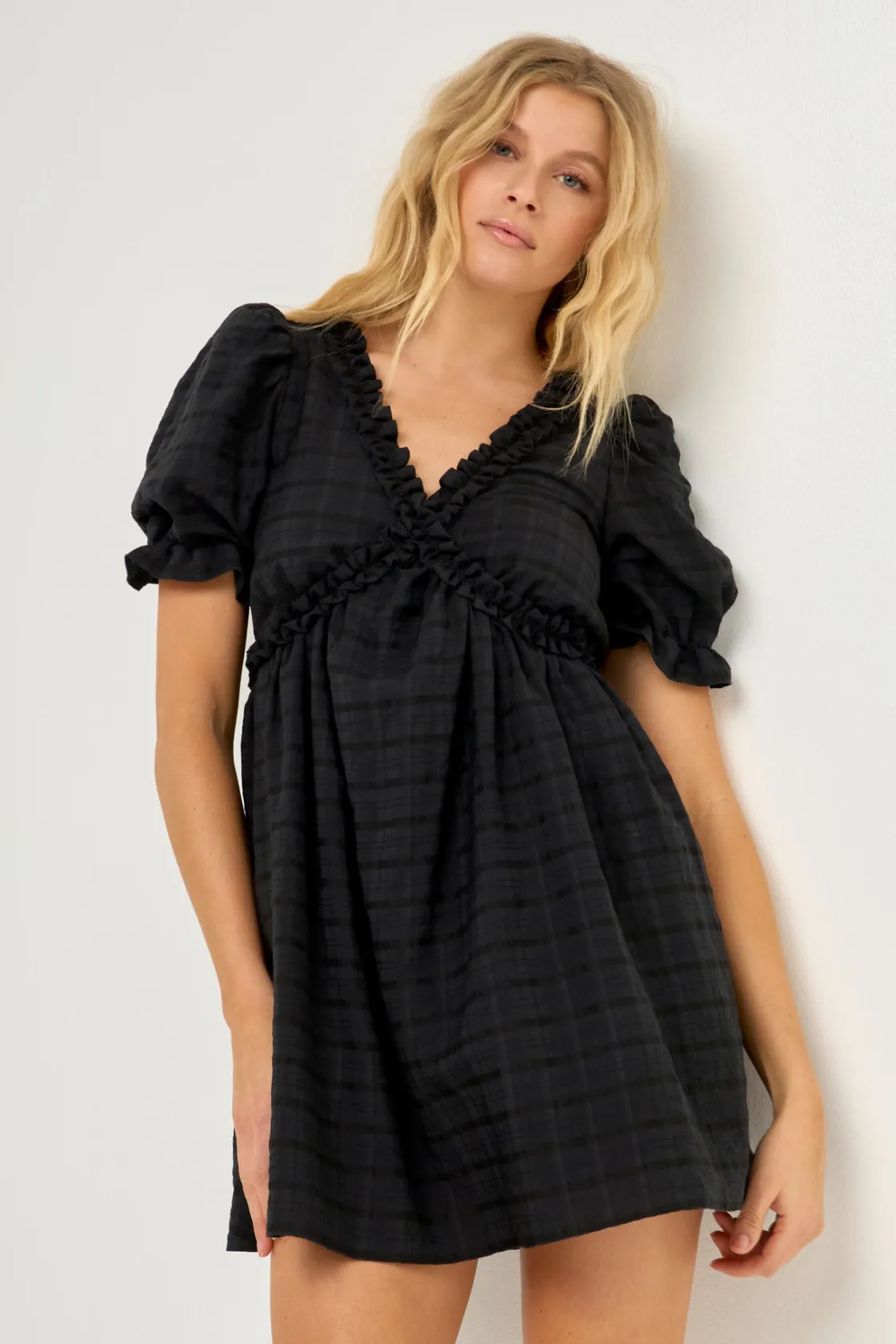 free_the_rose__double_ruf_7.webp FREE THE ROSES White Dresses | Puff Sleeve*Free The Rose - Double Ruffled Band Mini Puff Sleeve Dress