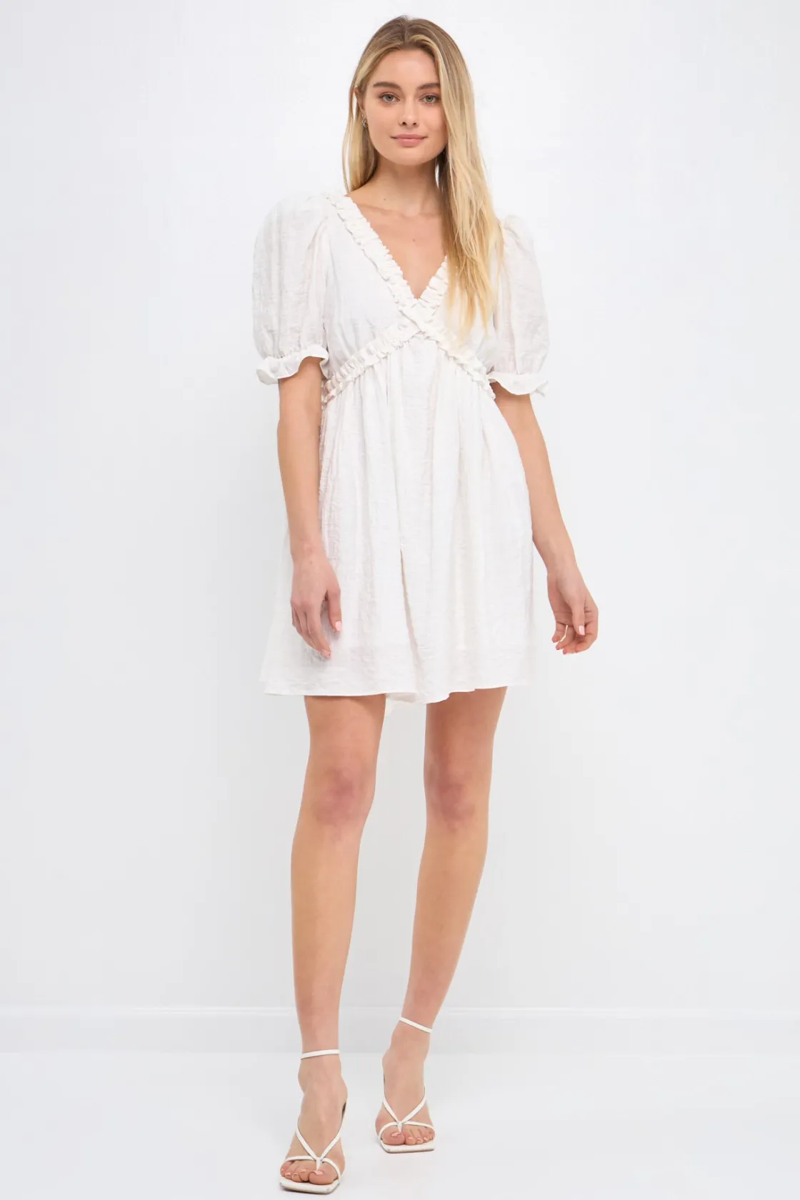 free_the_rose__double_ruf_9.webp FREE THE ROSES White Dresses | Puff Sleeve*Free The Rose - Double Ruffled Band Mini Puff Sleeve Dress