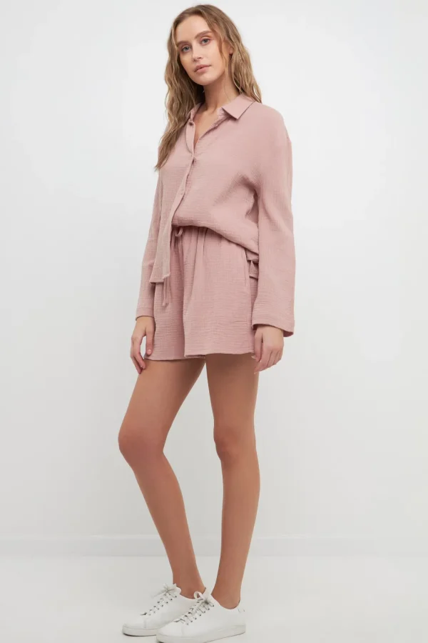 FREE THE ROSES Shorts & Skorts | Tops*Free The Rose - Gauze Shorts With Thick Elastic Band And Pockets