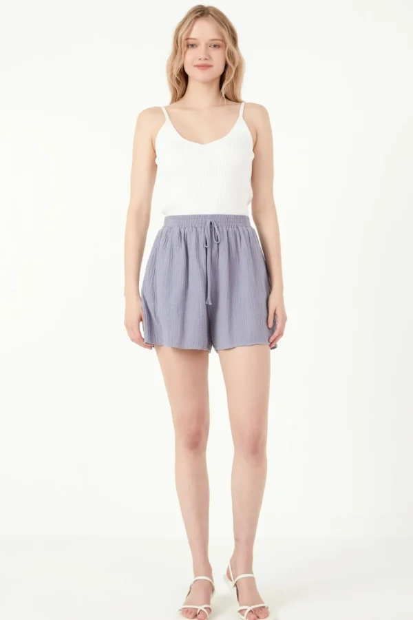 FREE THE ROSES Shorts & Skorts | Tops*Free The Rose - Gauze Shorts With Thick Elastic Band And Pockets
