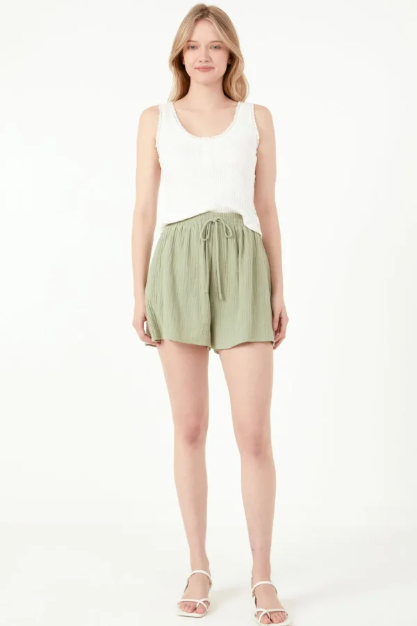 FREE THE ROSES Shorts & Skorts | Tops*Free The Rose - Gauze Shorts With Thick Elastic Band And Pockets