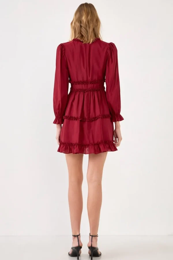FREE THE ROSES Boho Dresses | Tops*Free The Rose - Ruffle Detail Mini Dress BURGUNDY