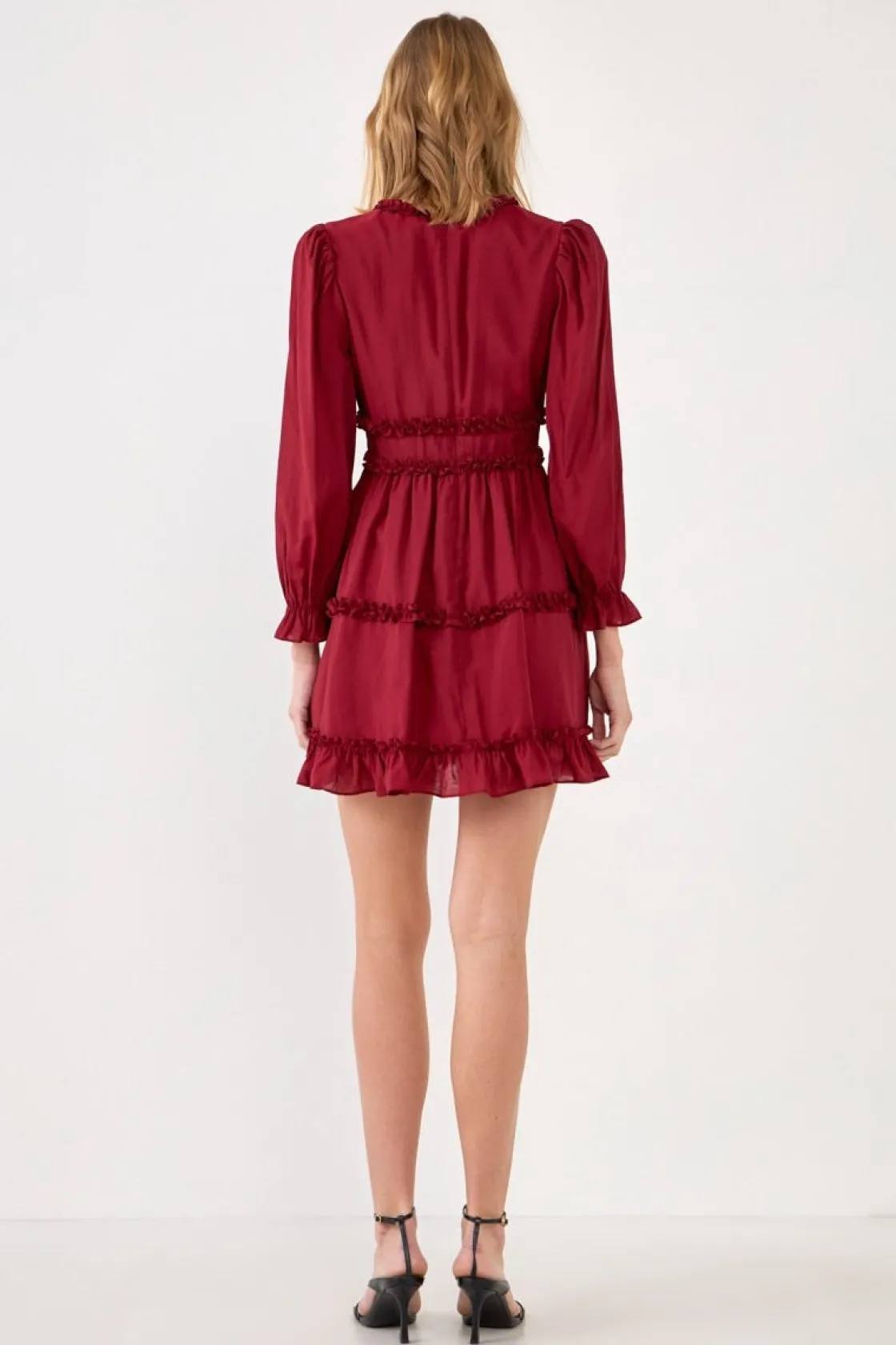 free_the_rose__ruffle_det_2.webp FREE THE ROSES Boho Dresses | Tops*Free The Rose - Ruffle Detail Mini Dress BURGUNDY