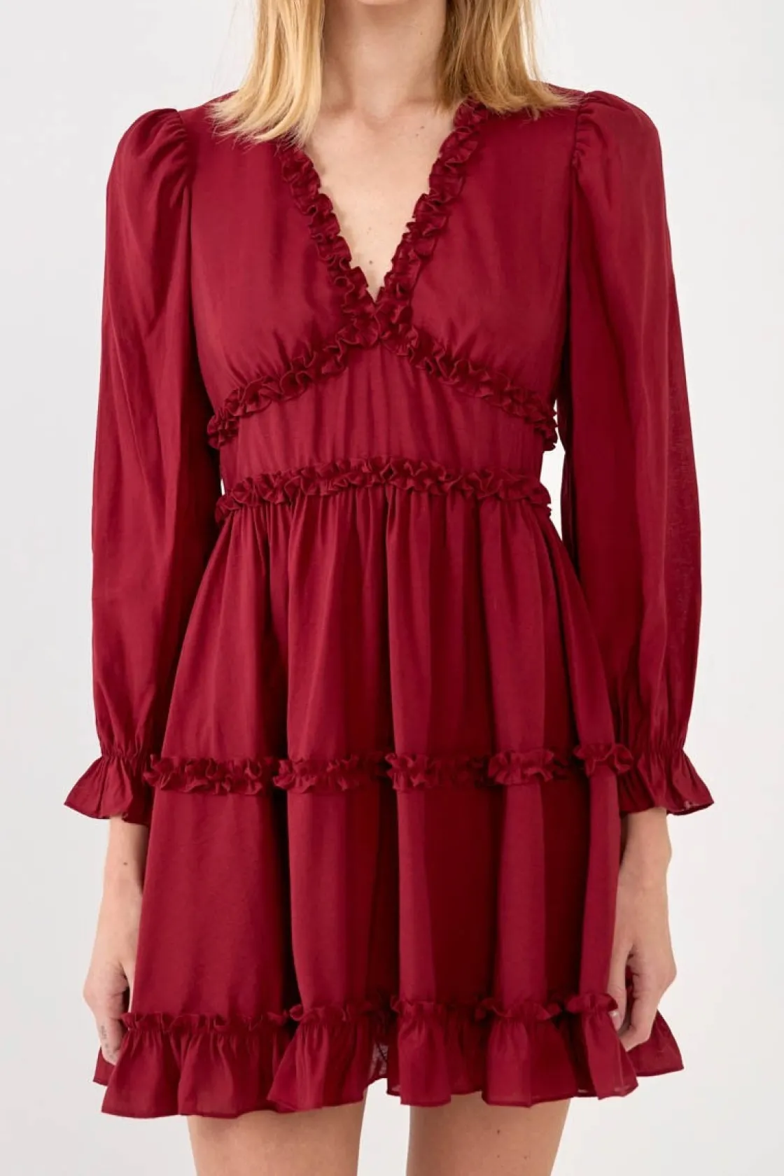 free_the_rose__ruffle_det_3.webp FREE THE ROSES Boho Dresses | Tops*Free The Rose - Ruffle Detail Mini Dress BURGUNDY