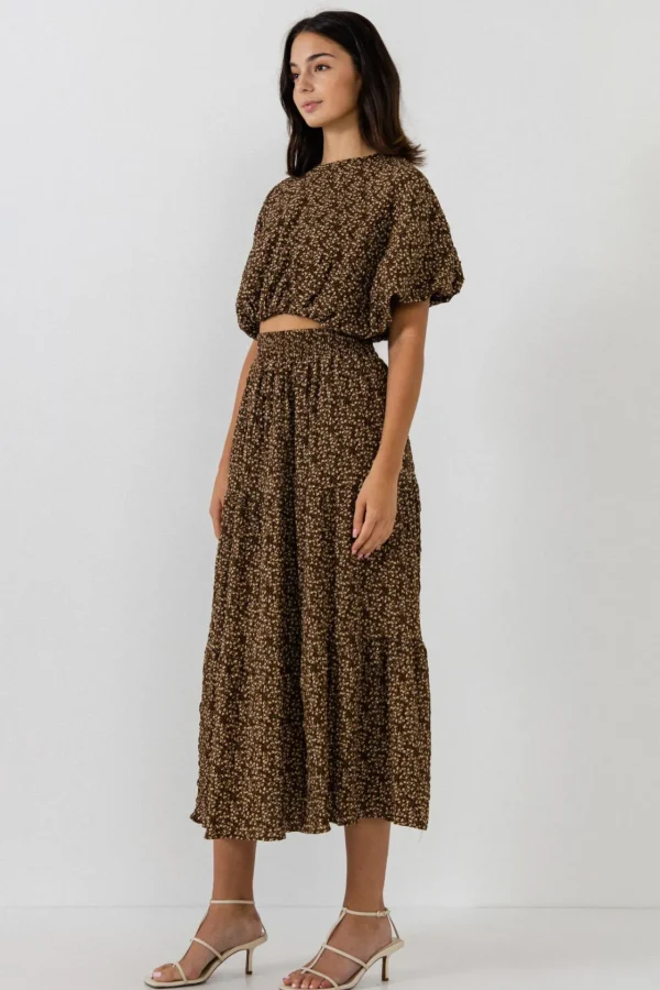 FREE THE ROSES Skirts | Tops*Free The Rose - Tiered Floral Maxi Skirt BROWN