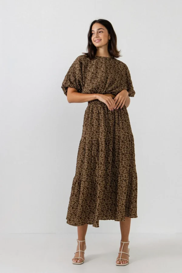 FREE THE ROSES Skirts | Tops*Free The Rose - Tiered Floral Maxi Skirt BROWN