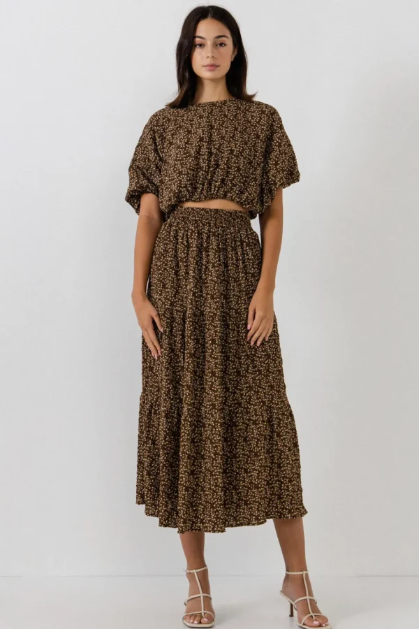 FREE THE ROSES Skirts | Tops*Free The Rose - Tiered Floral Maxi Skirt BROWN