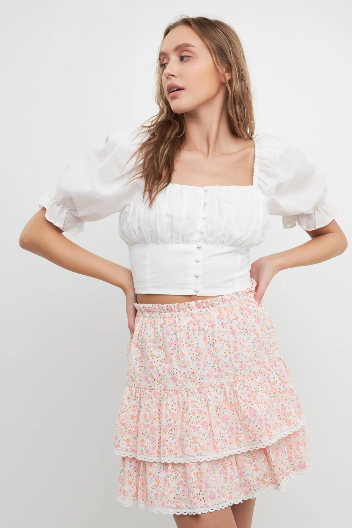 free_the_roses___button_c_3.webp FREE THE ROSES Tops*- Button Closure Puff Sleeve Top WHITE