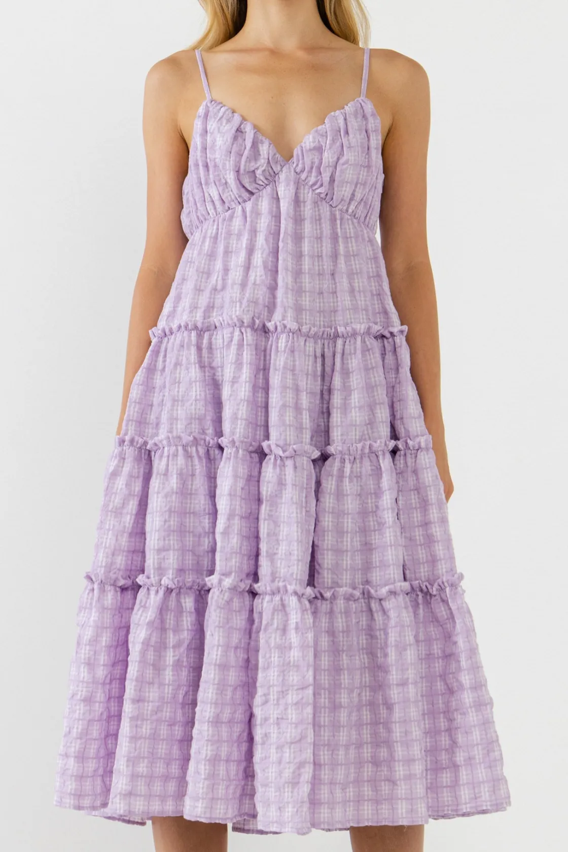 free_the_roses___check_pr_0.webp FREE THE ROSES Tops*- Check Print Gauze Midi Dress LILAC