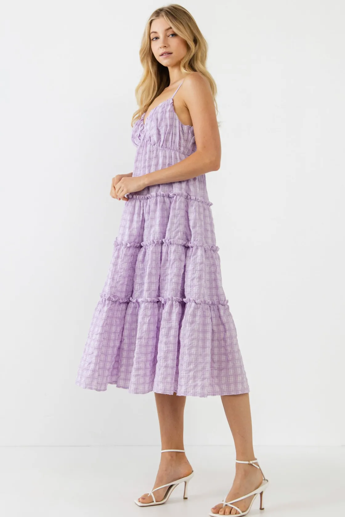 free_the_roses___check_pr_1.webp FREE THE ROSES Tops*- Check Print Gauze Midi Dress LILAC