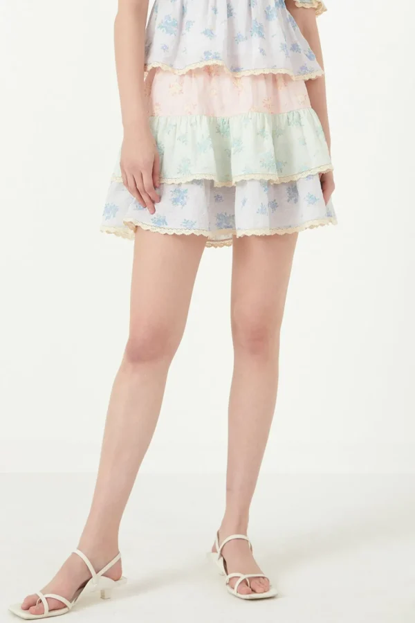FREE THE ROSES Skirts | Tops*- Color Block Eyelet Trim Detail Mini Skirt MULTI