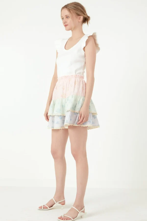 FREE THE ROSES Skirts | Tops*- Color Block Eyelet Trim Detail Mini Skirt MULTI