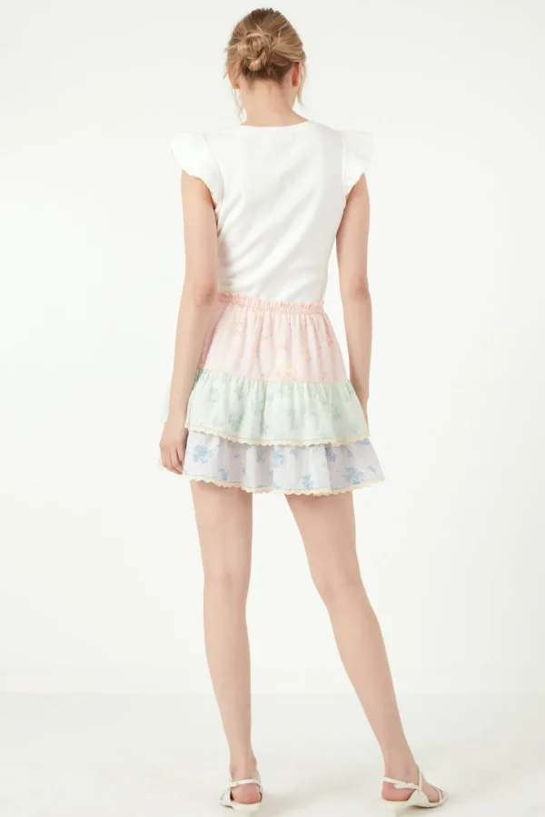 FREE THE ROSES Skirts | Tops*- Color Block Eyelet Trim Detail Mini Skirt MULTI
