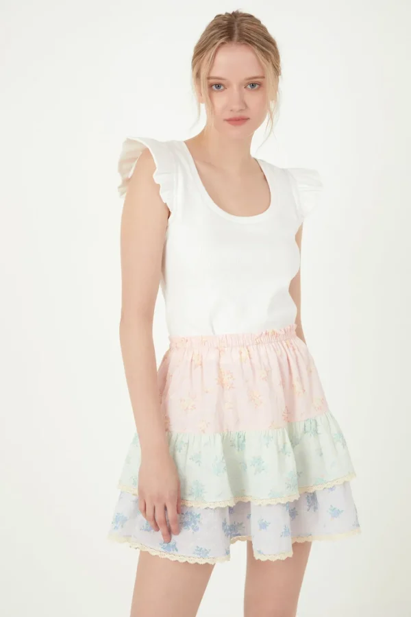 FREE THE ROSES Skirts | Tops*- Color Block Eyelet Trim Detail Mini Skirt MULTI