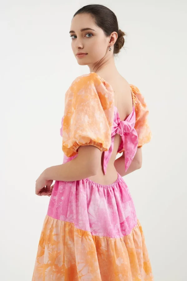 FREE THE ROSES Tops*- Colorblock Tie-dye Back Tie Maxi Dress MULTI