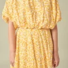 FREE THE ROSES Matching Sets | Tops*- Crinkled Floral Linen Blouson Top ORANGE