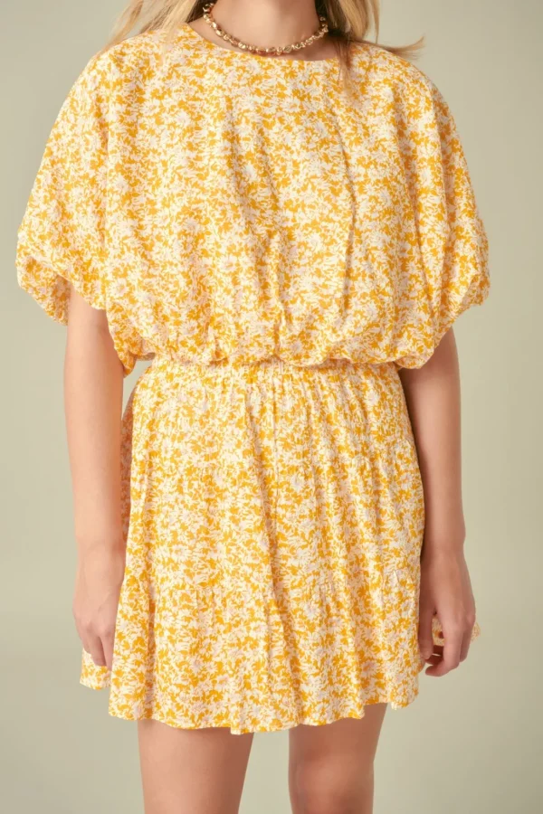 FREE THE ROSES Matching Sets | Tops*- Crinkled Floral Linen Blouson Top ORANGE