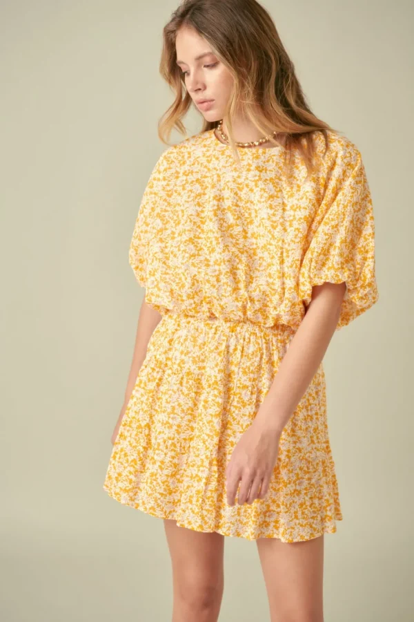 FREE THE ROSES Matching Sets | Tops*- Crinkled Floral Linen Blouson Top ORANGE