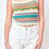 FREE THE ROSES Tops*- Crochet Knit Top MULTI