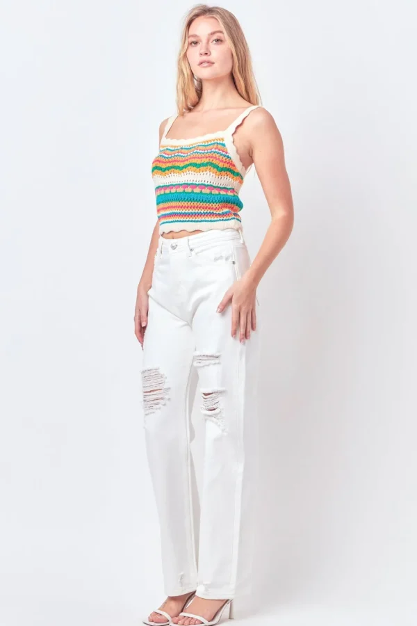FREE THE ROSES Tops*- Crochet Knit Top MULTI