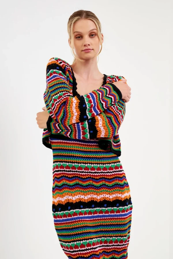 FREE THE ROSES Cardigans | Tops*- Crochet Knit Cardigan MULTI