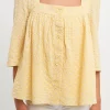 FREE THE ROSES Tops*- Embroidered Cotton Square Neck Top YELLOW