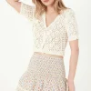 FREE THE ROSES Skirts | Tops*- Embroidered Floral Crossed Tiered Mini Skirt CREAM