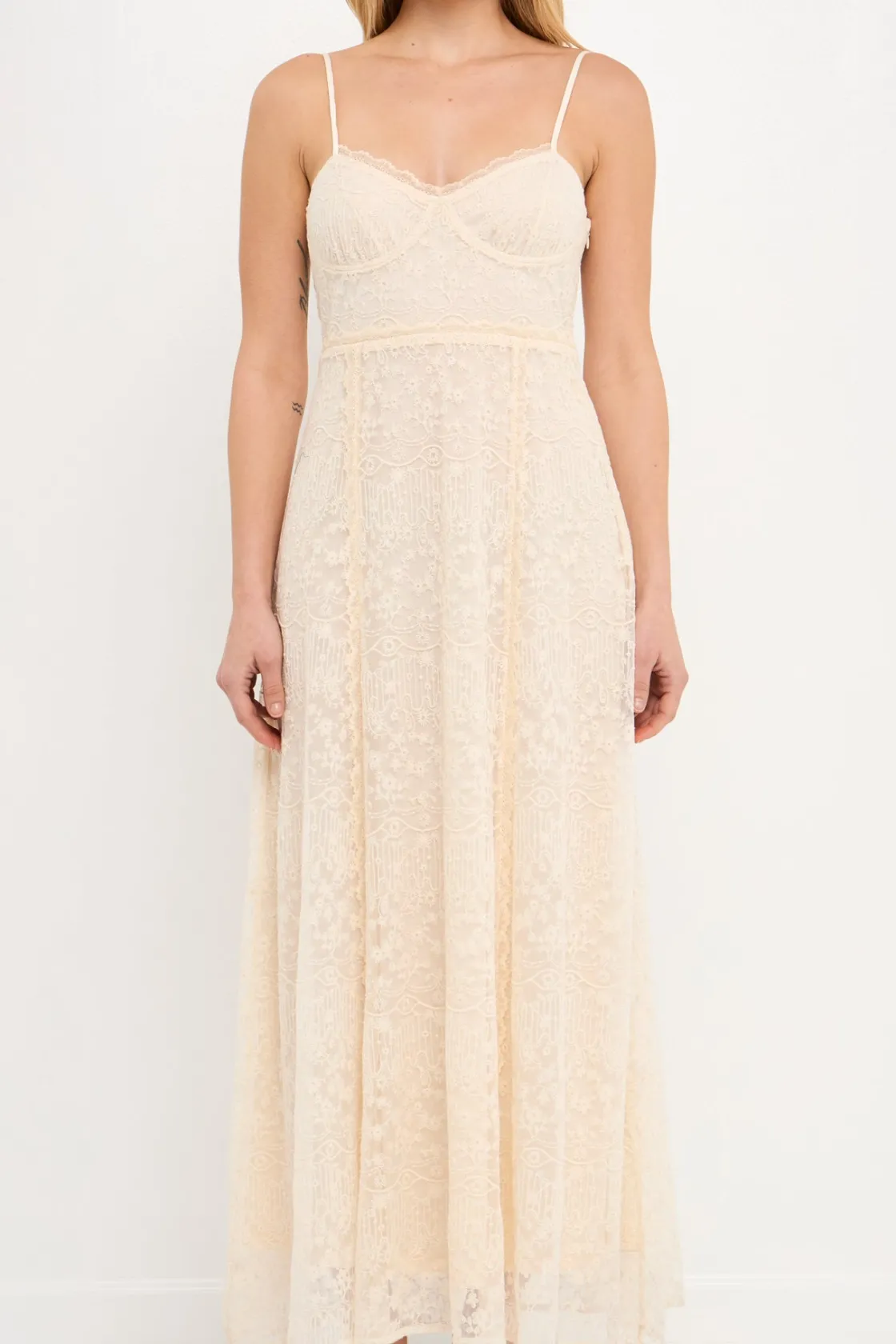free_the_roses___embroide_0-7.webp FREE THE ROSES Lace Dresses | Tops*- Embroidered Lace Camisole Dress ECRU