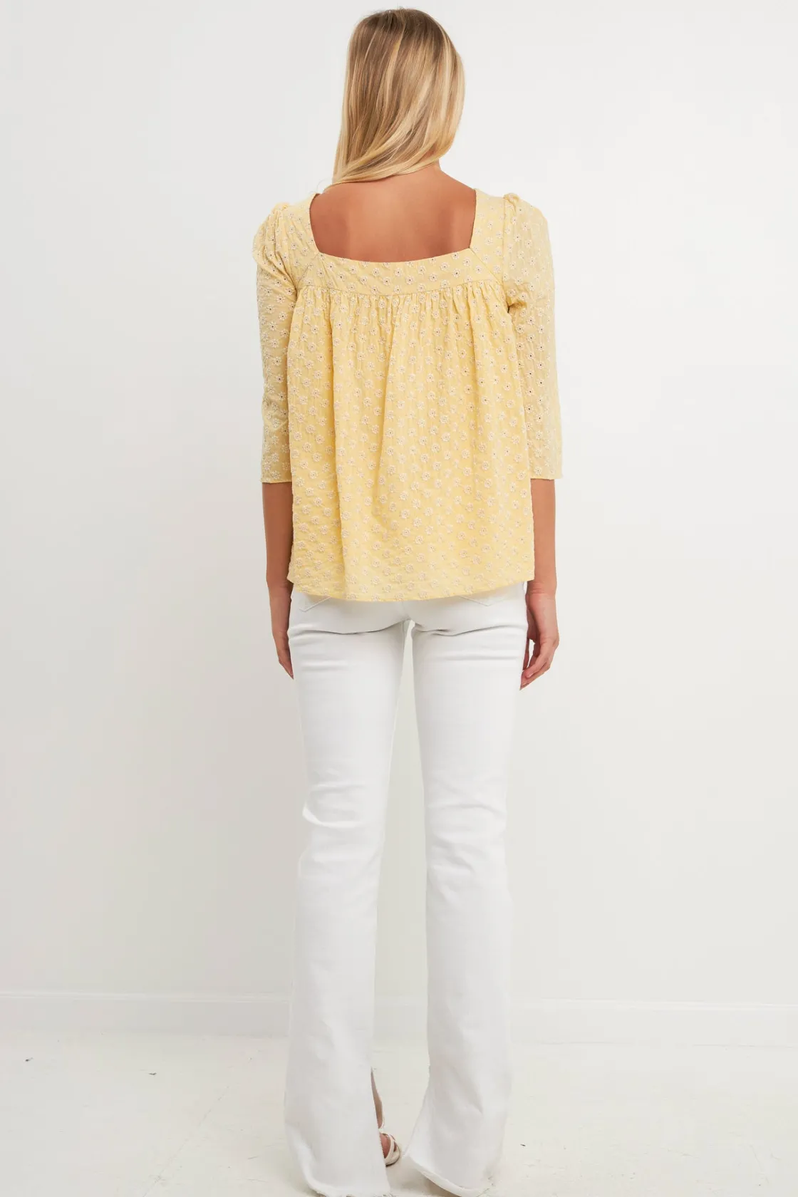 free_the_roses___embroide_2-3.webp FREE THE ROSES Tops*- Embroidered Cotton Square Neck Top YELLOW