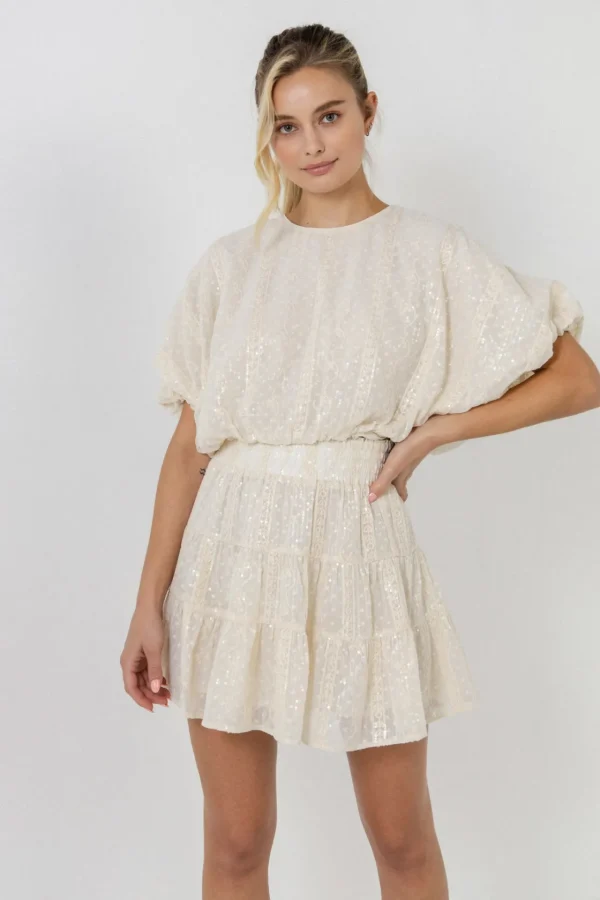 FREE THE ROSES Skirts | Tops*- Embroidered Sequins Skirt ECRU