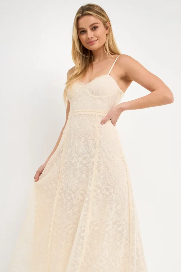 FREE THE ROSES Lace Dresses | Tops*- Embroidered Lace Camisole Dress ECRU