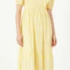 FREE THE ROSES Tops*- Eyelet Embroidered Midi Dress YELLOW