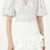 FREE THE ROSES Tops*- Floral Balloon Sleeve Top with Lace Texture PURPLE