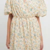FREE THE ROSES Tops*- Floral Embroidered Bubble Mini Dress YELLOW