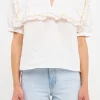 FREE THE ROSES Tops*- Floral Embroiderd Short Sleeve Top OFFWHITE