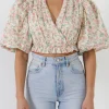 FREE THE ROSES Tops*- Floral Embroidered Blouson Top PINK